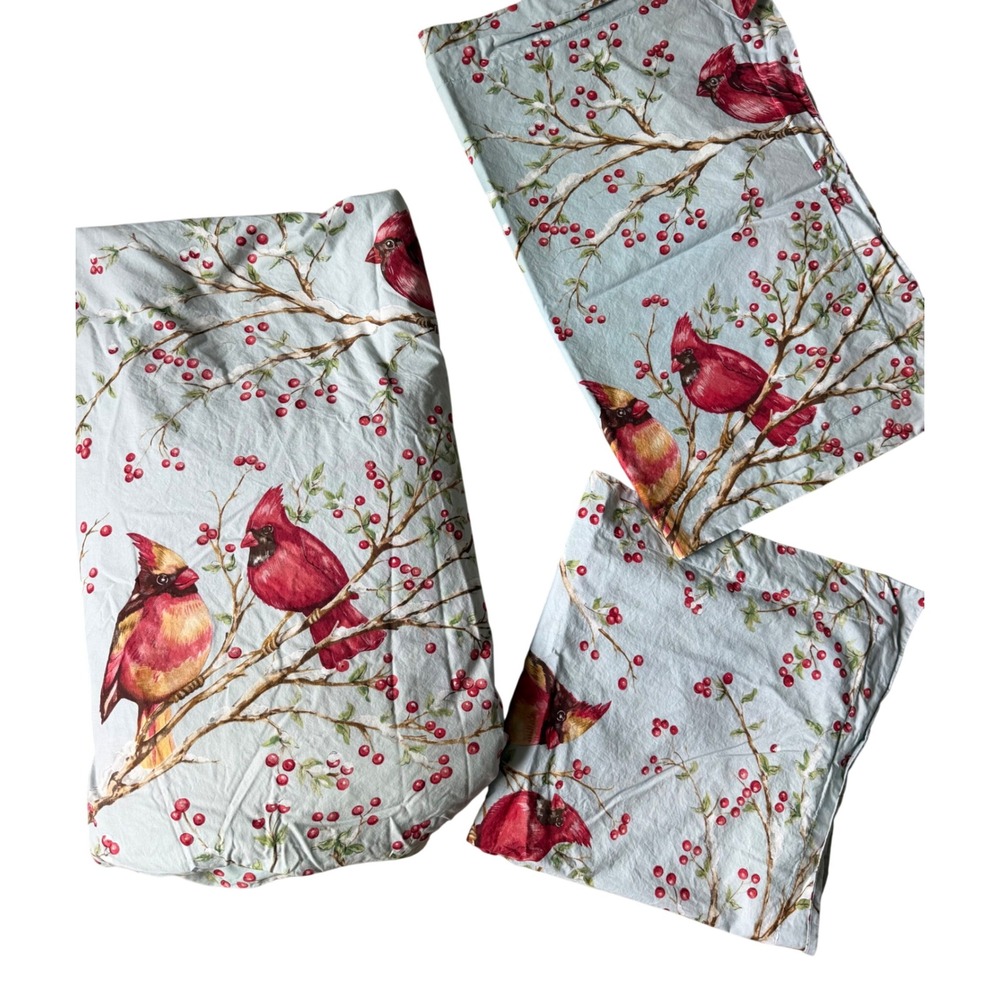 Pottery Barn King Duvet Pillowcases Cardinal Red Birds Winter Berry
